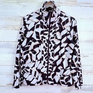 Zenergy by Chicos Geometric White Black Print Zip Jacket Lightweight Size 1/US 8